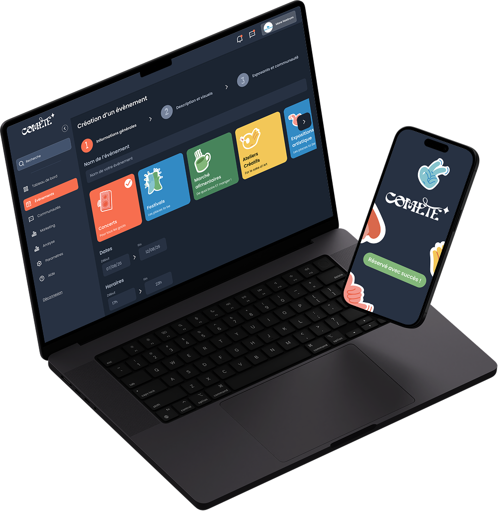 Interface Comète desktop et mobile